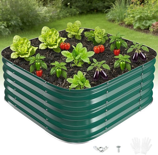 Galvanized Raised Garden Bed Outdoor, 17''Tall Square Metal Planter Boxes,Gardening Beds for Vegetable,Flower,Herb,Modular Above Ground