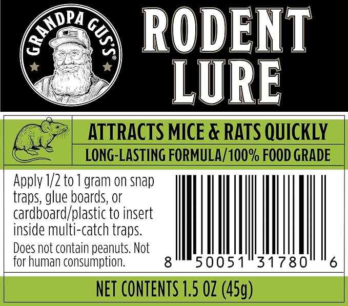 Grandpa Gus's Rodent Lure Bait Syringe, Attractant Gel, 1.08 oz | Professional Mouse & Rat Trap Bait Syringe, Attracts Bait-Shy Rodents, Works with Snap Traps, Glue Boards & Live Traps