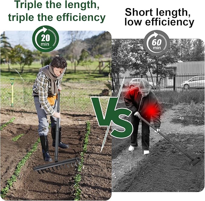 Garden Hoe & Stirrup Hoe, 2-in-1 Weed Puller Gardening Tools with 76" Heavy Duty Long Adjustable Handle, 12 Teeth Hula Garden Hoe with Rake for Weeding, Cultivating, Loosening Soil, Digging & Raking