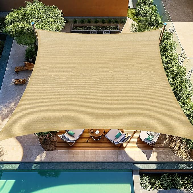 Shade&Beyond Custom 9'x18' Sun Shade Sail Canopy Rectangle UV Block Breathable Curved Sunshade for Backyard Yard Deck Outdoor Facility and Activities, Sand (We Make Custom Size)