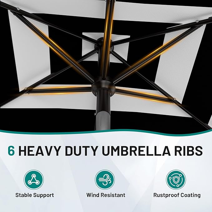 AreShark 6.5' x 10' Rectangular Patio Umbrellas for Outdoor, Outdoor Table Umbrella, Large Outdoor Patio Umbrellas with 6 Sturdy Ribs for Pool, Garden, Deck & Market (Black & White Stripe)