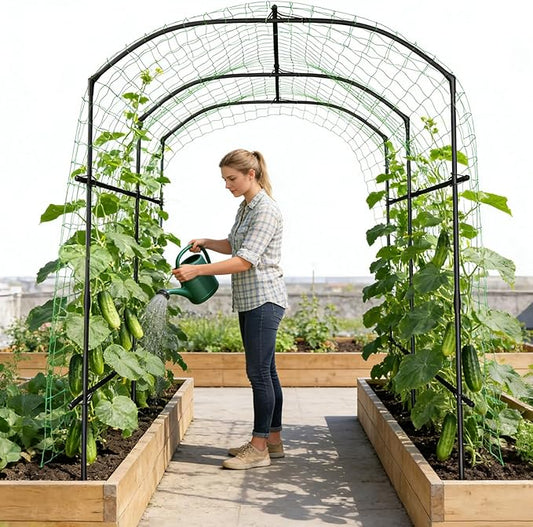 SUNYRISY Garden Arch Trellis for Climbing Plants Outdoor, 87in Tall Plant Support Trellis for Yard Raised Bed Planting Vine Cucumber Flowers Fruit Vegetables
