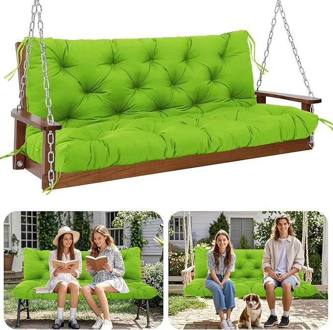Extra Thick 5" Waterproof Porch Swing Cushions Outdoor 70 inch Swing Cushions 3 Seater Replacement with Backrest and Ties for Outdoor Furniture Patio Bench Garden (Green)