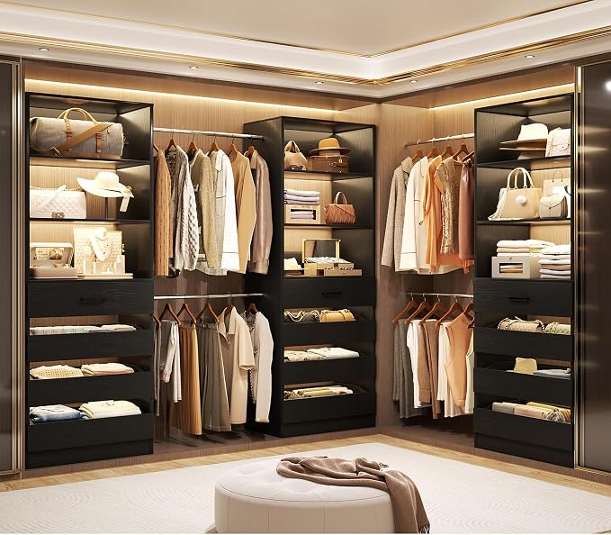 Aheaplus Closet System with 12 Drawers, 8.5-11.5Ft Wood Closet Organizer