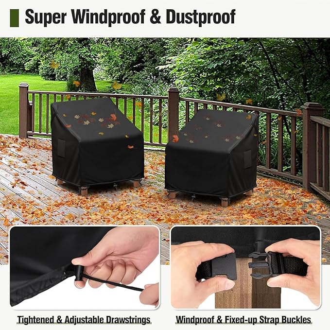 MR. COVER Patio Chair Covers Waterproof, Outdoor Furniture Covers for Rocking Chair, Heavy Duty Anti UV Chair Cover, Fits up to 40"W x 40"D x 35"H, Air Vent and Handles Included,Black, 2 Pack
