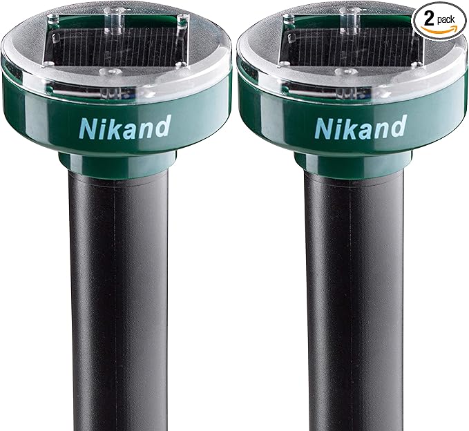 Gopher Repellent Ultrasonic Solar Powered - Mole Repellent Stakes Outdoor Pet Safe - Groundhog Repeller Snake Rodent Gopher Spikes Chaser - Sonic Mole Deterrent Devices (2)