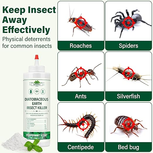 Peppermint Oil Diatomaceous Earth Insect Pest Control Powder Food Grade, 16.91 fl oz
