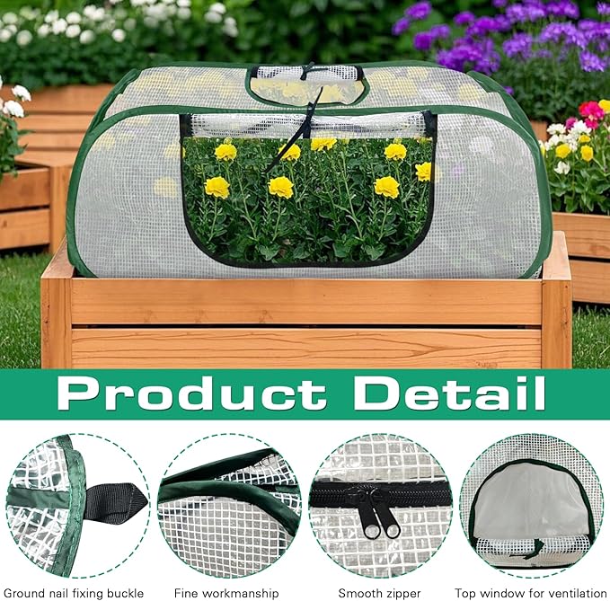 2 Pack Garden Rows Accelerator Plants Cover-Garden Greenhouse with Roll-up Zipper Door,Thicker PE Cover for Indoor Outdoor Vegetable Fruits Rows - 45" L x 22" W x 16" H