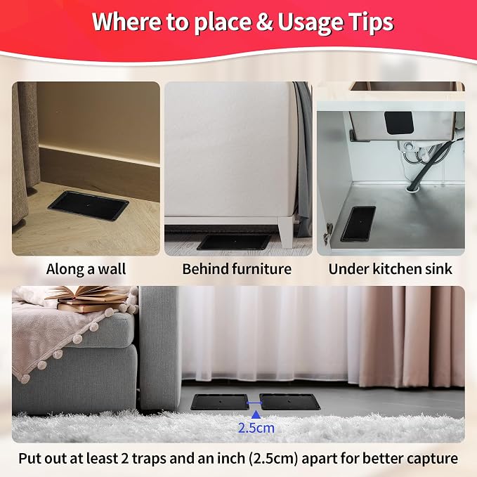 LULUCATCH Sticky Mouse Trap, 60 Pack Large Glue Traps, Pre-Baited Heavy Duty Non-Toxic Bulk Glue Boards Mouse Traps Indoor for Mice, Snakes, Rat, Insects, Cockroaches & Spiders, Pet Safe Easy to Use