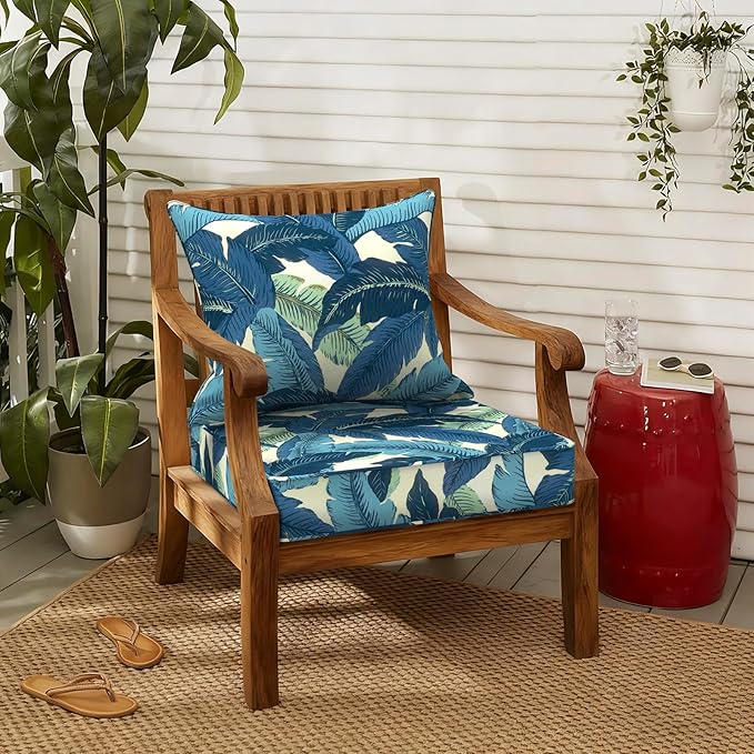 LVTXIII Outdoor Deep Seat Cushion 22"x22"x4" Patio Seat and Back Cushion Set Seasonal Chair Cushion for Dining Arm Chairs, Wicker Chairs and Garden Furniture Decoration, Swaying Palms Blue
