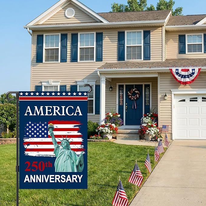 250th Anniversary USA Flag - 28x40 Inch Double Sided Garden Flag, Patriotic Statue of Liberty Flag, 4th of July Decorations Outdoor, 1776-2026 Independence Day Yard Lawn Porch Decor