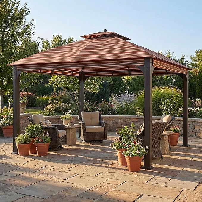 Garden Winds Durable 350 Replacement Canopy Top Compatible with Shadow Creek 10’ x 12’ Gazebo Model L-GZ1140PST - Stripe Canyon