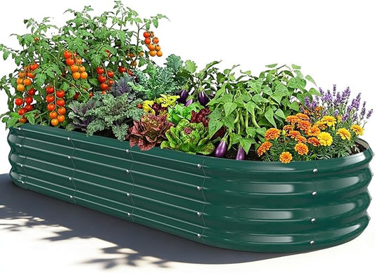 Oval Raised Garden Bed, 5 x 2 x 1FT, Galvanized Steel Planter Box with Wave-Shaped Metal Panels Painted for Outdoor Flower,Tree,Herb & Vegetable Garden (Green, 60X24X12 inches)