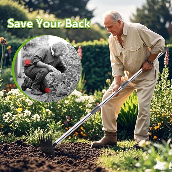 Weed Puller Tool with Long Handle, Hoe Garden Tool Weed Rake Combo for Weeding, 60" Garden Hoe Weed Remover Tool with Detachable Handle, Manual Weeder Garden Tools for Yard Flower Bed Lawn Patio(Grey)