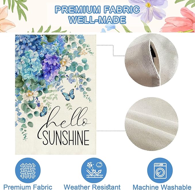 Baccessor Spring Garden Flag 12.5 x 18 Inch, Blue Purple Hydrangea Double Sided Burlap Welcome Small Yard Flag Seasonal Holiday Lawn Proch Outdoor Outside Decor