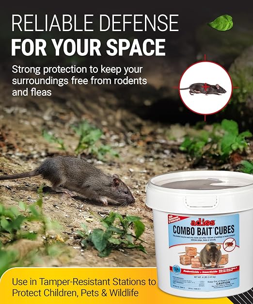 Kaput Adios Combo Bait Cubes – Dual-Action Rodenticide + Insecticide Rat Bait Blocks for Rats, Mice & Fleas, 4 lbs