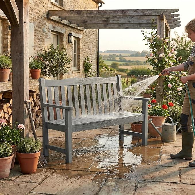 Stoog Outdoor Bench, 2-Person Garden Benches for Outdoors, Waterproof HIPS Patio Bench with 800 lbs Weight Capacity, Never Rot or Fade, Grey