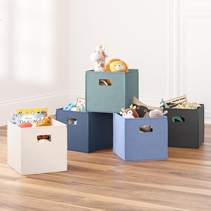 RiverRidge Folding Storage Bins - 2-pack of 10in Tall Cream Cubes