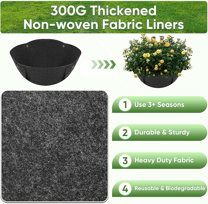 HKZ Hanging Planter Basket Liners - 6 Pack 12 Inch Round Fabric Liners for Hanging Baskets, Replacement Coco Fiber Liner, Durable Non-Woven Liners for Hanging Baskets Planters Flowers, Plants (Black)