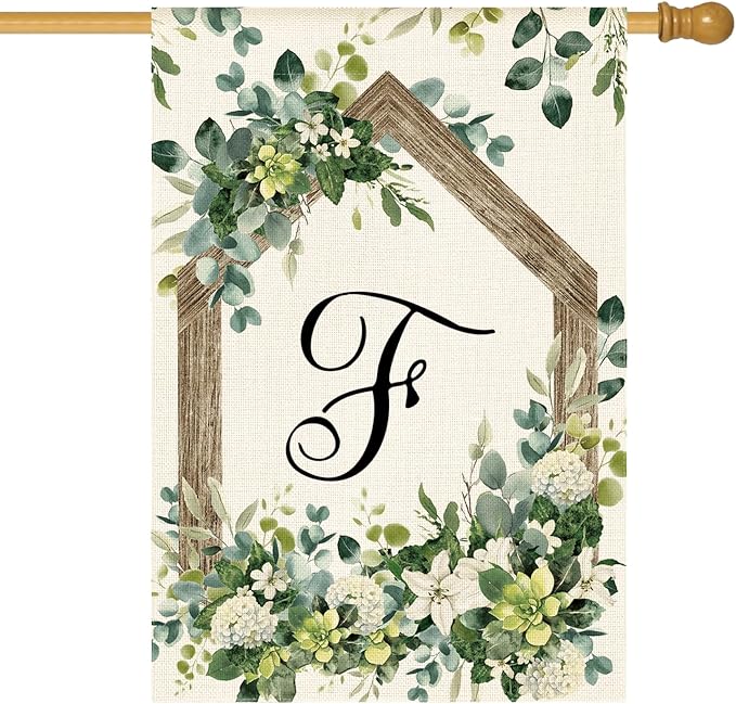 AVOIN colorlife Initial Letter F Monogram House Flag 28x40 Inch Double Sided Outside, Spring Floral Family Last Name Yard Decoration