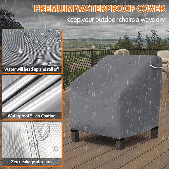 STARTWO Patio Outdoor Chair Covers 2 Pack, Outdoor Furniture Covers Waterproof adapter for Lawn Lounge Seat, Wicker, Swivel, Adirondack,Rocking Chairs,30" Wx34" Dx38.5" H,Grey