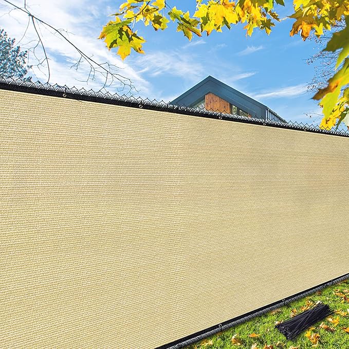 iCover 6x50ft Privacy Screen Fence, Outdoor Fencing Panels, Garden Windscreen Mesh Shade Sail Net Barrier, Fence Privacy Screen Reinforced Bindings and Brass Grommets Cable Zip Ties, Tan