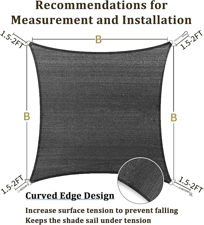 Shade&Beyond Custom 12'x24' Sun Shade Sail Canopy Rectangle UV Block Breathable Curved Sunshade for Backyard Yard Deck Outdoor Facility and Activities, Dark Grey (We Make Custom Size)