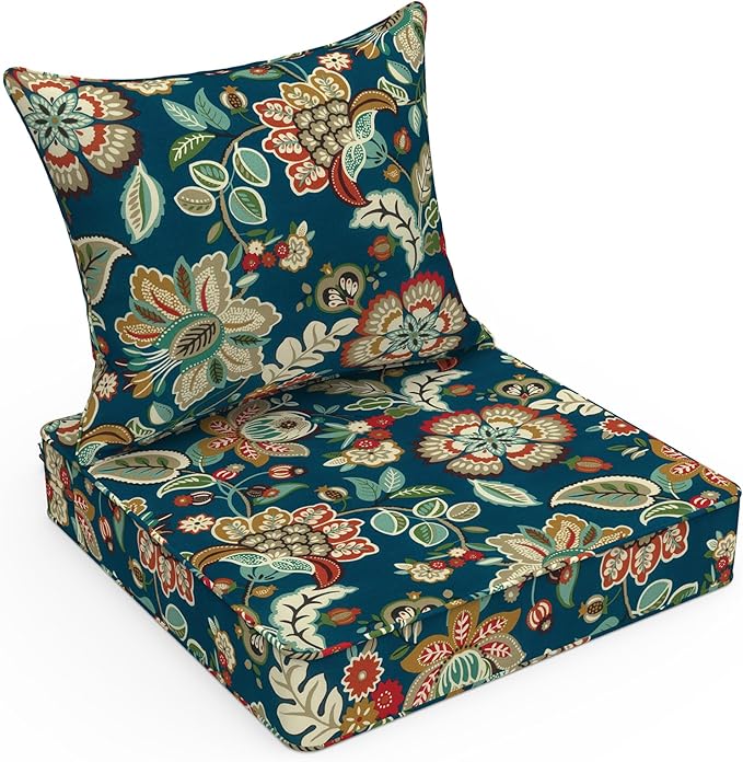 LVTXIII Outdoor Deep Seat Cushion 22"x22"x4" Patio Seat and Back Cushion Set Seasonal Chair Cushion for Dining Arm Chairs, Wicker Chairs and Garden Furniture Decoration, Peacock Blue