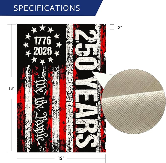 250 Anniversary Usa Garden Flags for Outside, 250 Anniversary USA Flag We the People 1776-2026 Patriotic 4th of July Decorations Yard Sign Double-Sided Waterproof Flag 12x18 Inch 250 Year American Flag