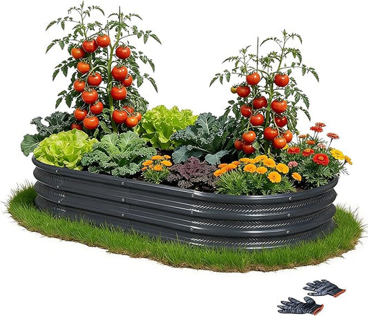 Gartist 8×4×1 ft Large Gray Raised Garden Bed Planter, Easy Assembly Metal Garden Bed Outdoor for Vegetables, Flowers & Herbs