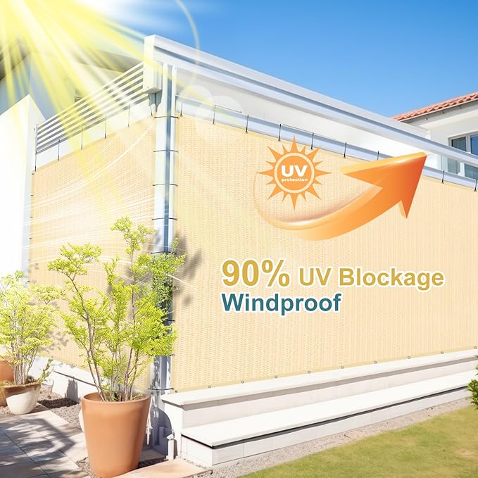 Shade&Beyond 90% Sun Shade Cloth with Grommets, 10' X 14' Pergola Shade Cover Canopy, Mesh Tarp Sun Screens for Patio, Outdoor, Garden, Backyard, Wheat