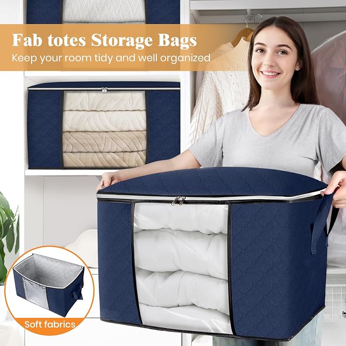 Fab totes 90L Clothes Storage, Foldable Thick Fabric Blanket Storage Bags