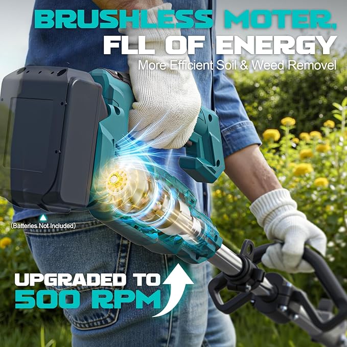 Cordless 2-in-1 Tiller Cultivator & Weed Wacker Compatible with Makita 18V Battery (Tool Only), 500RPM Electric Garden Tiller String Trimmer, 9" Tilling Width 9.4" Depth for Soil Lawn Cultivation