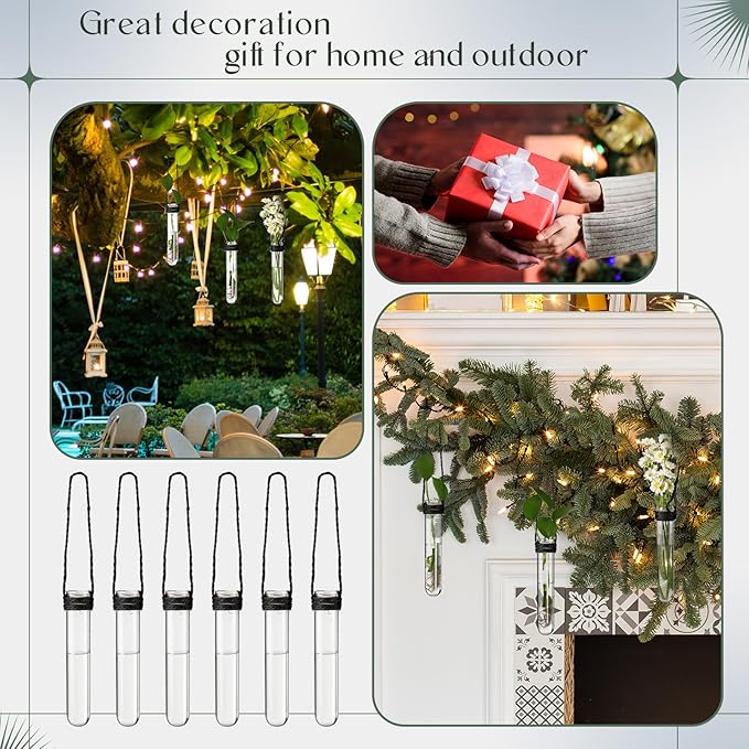 Baderke 12 Pack Plastic Hanging Propagation Tubes Propagation Station Vases Wall Hanging Plant Vase for Planters Hydroponic Office Garden Flowers Decor Lover Gift (Black)