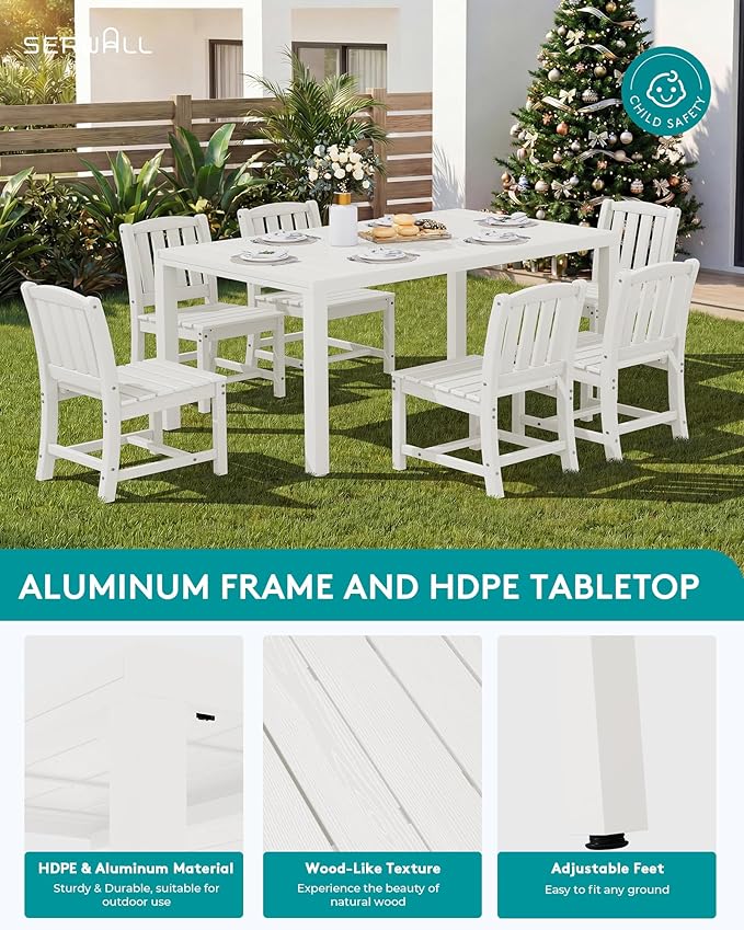 SERWALL Outdoor Dining Chairs Set of 2, All-Weather HDPE Patio Armless Chairs, White