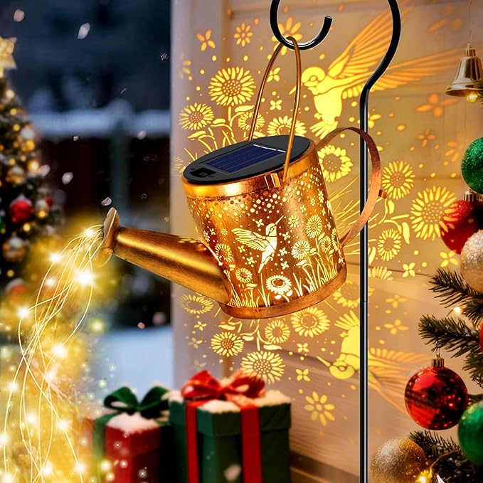 ZNYCYE Solar Watering Can Lights, Hummingbird Decorative Hanging Lantern Solar Lights Outdoor Waterproof, Gifts for Mom Women Grandma Mother's Day, Retro Metal Garden Decor for Outside Yard Patio Lawn