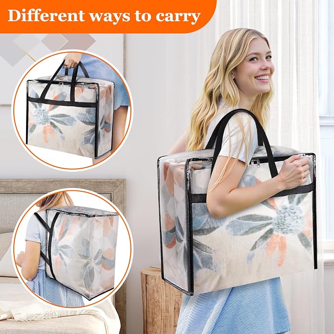 TasticTotes 8 Pack Clear Storage Bags for Comforter, Clothes & Bedding, 60L