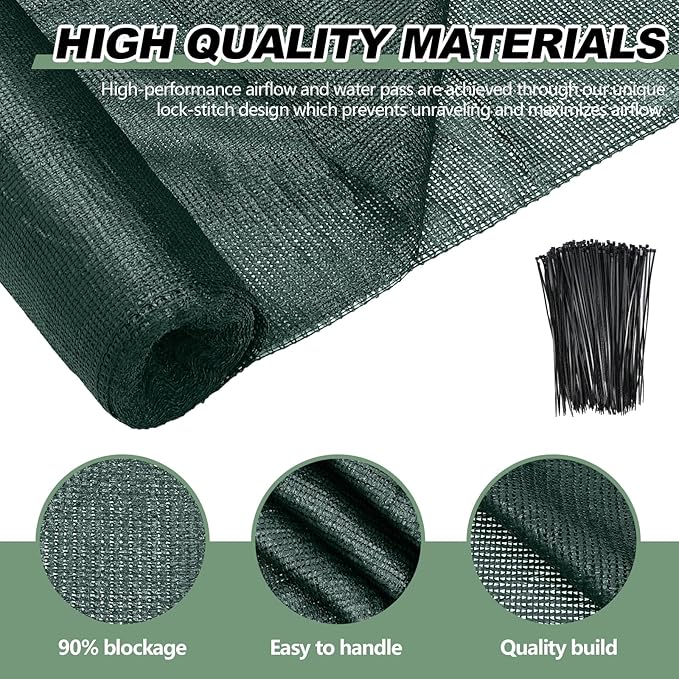 6 x 100 ft Green Shade Cloth Roll for Covering Garden 90% Mesh UV Resistant Net with Ties for Patio Outdoor Greenhouse Fence Flower Plant Cover Canopy