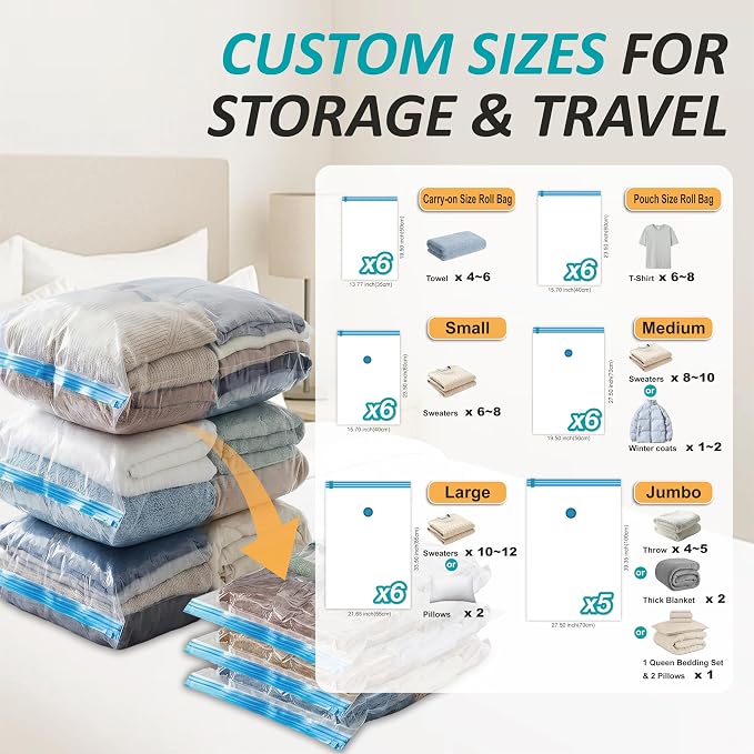 Vacuum Storage Bags with Hand Pump, Vacuum Seal Space Saver Bags,35 Combo