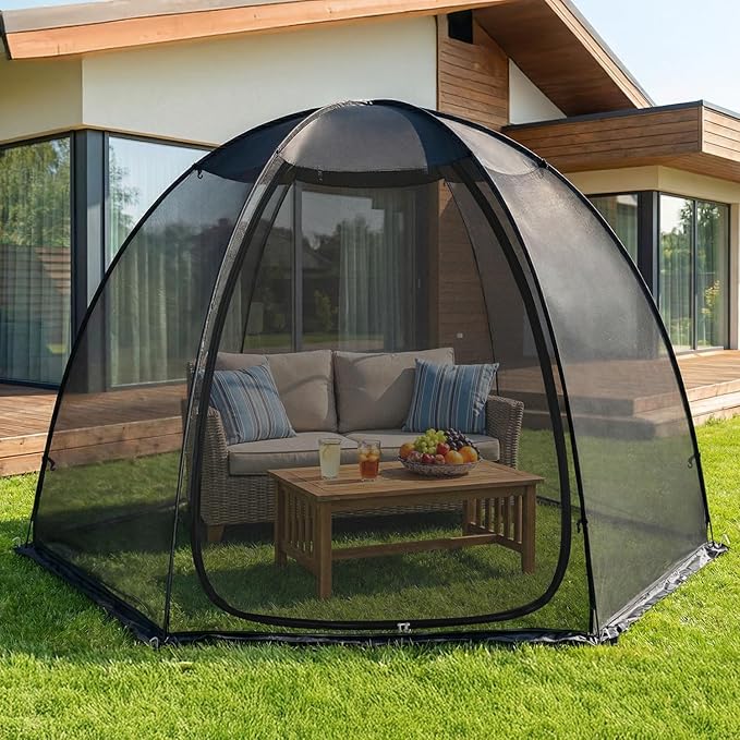 Alvantor® Pop Up Screen House Tent, Snap-fit Mesh Screen Gazebo with Peaked Roof, Portable Screen Room Canopy Shelter with Sandbags for Camping, Backyard, Picnic