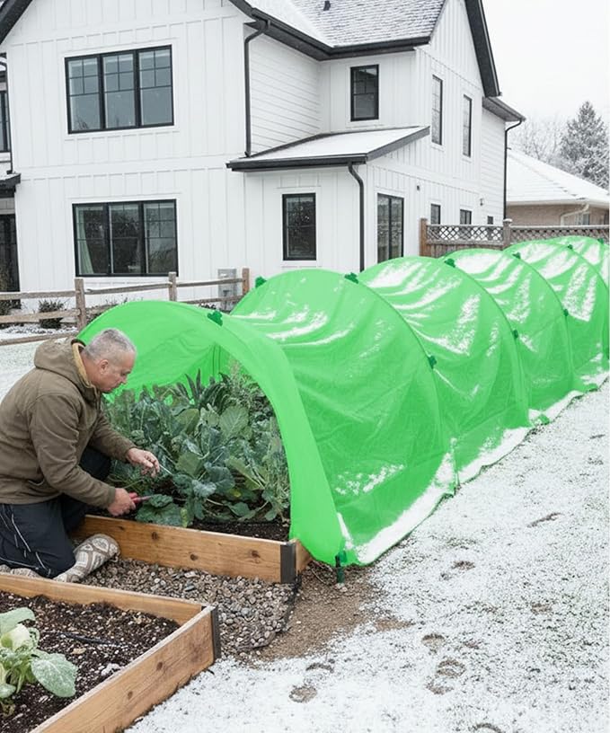 10ft x 30ft Plant Frost Protection Cover, 1.3 oz/yd² Reusable Freeze Blanket with 36 Hoops & 12 Stakes, Garden Greenhouse Tunnel for Winter Snow, Frost & Pest Protection on Outdoor Raised Beds