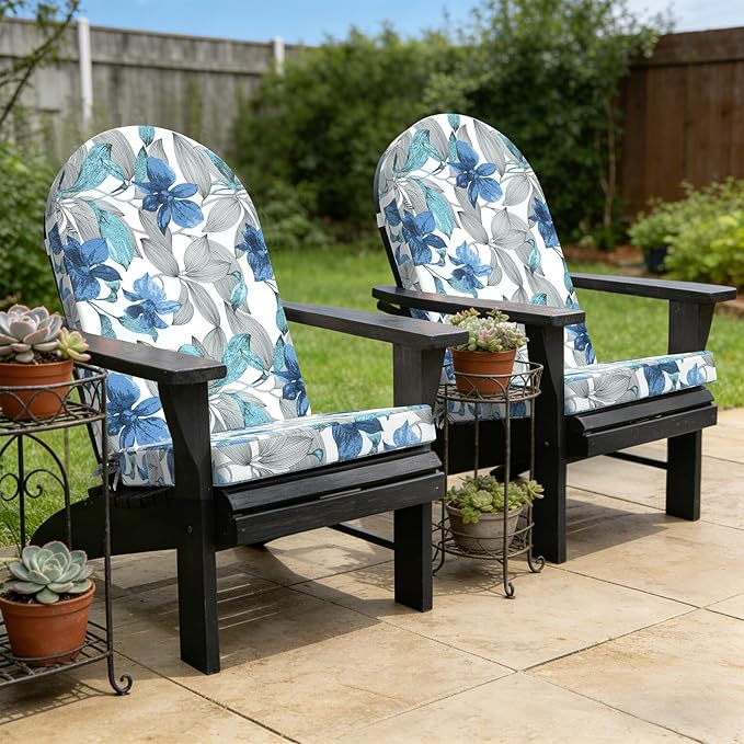 Outdoor Foam Adirondack Cushion, Water Repellent Foam Cushion for Adirondack Chairs Patio Furniture, 44 x 19 Inch, Clemens Noir Blue