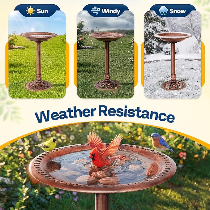 VIVOHOME Bird Bath for Outside, Polyresin Pedestal Bird Baths for Outdoor, Garden, 28 Inch Height Weather-Resistant Birdbaths with 20" Bowl, Bronze