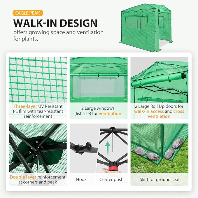 EAGLE PEAK 8x6 Pop Up Greenhouse with 15 Pods Hydroponics