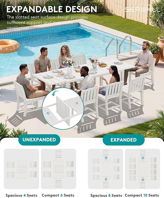 SERWALL Outdoor Dining Chairs Set of 2, All-Weather HDPE Patio Armless Chairs, White