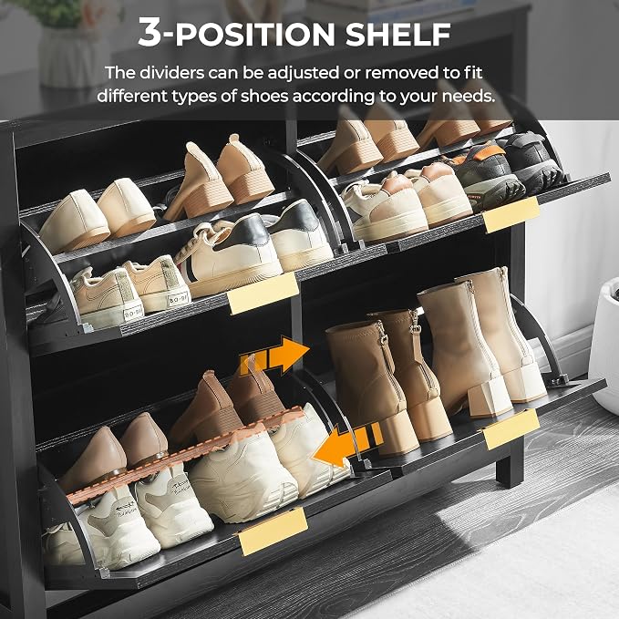 4-Flip Drawer Shoe Cabinet Narrow Entryway Rack, Black