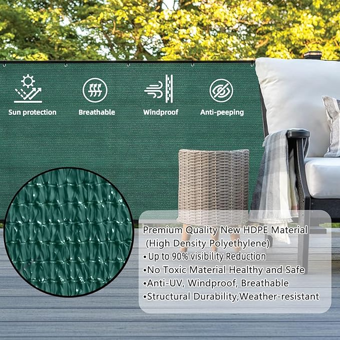 SUNLAX Custom Size 3'x23' Dark Green Fence Covering Privacy Screen Windscreen with Bindings & Grommets, Heavy Duty for Commercial and Residential, 90% Blockage, Cable Zip Ties Included -Available