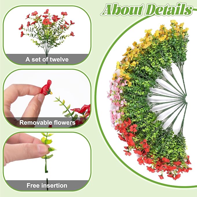 Ammyoo Artificial Faux Hanging Plants Flowers Basket for Spring Outdoor Decoration, Fake Silk Daisy UV Resistant Look Real with Eucalyptus Leaves Summer Outside Decor for Home Patio Garden