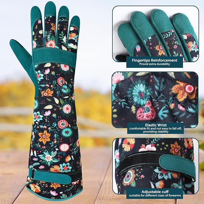 Trifabricy Gardening Gloves for Women, Leather Long Garden Gloves with Grip, Thorn-Proof Puncture-Resistant Work Gloves