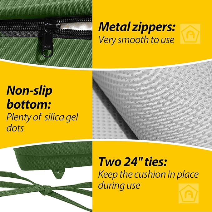 AAAAAcessories Outdoor Seat Cushions for Chairs, Waterproof, Fade-Resistant, 22" x 22" x 3", Patio Furniture Replacement Cushions, Set of 2, Dark Moss Green